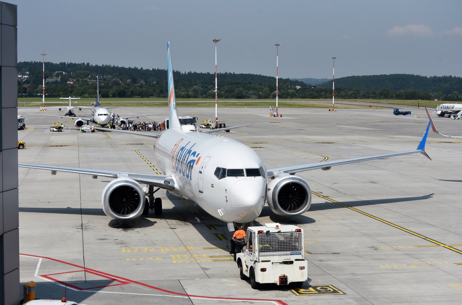 A Flydubai Boeing 737 MAX 8 at an airport