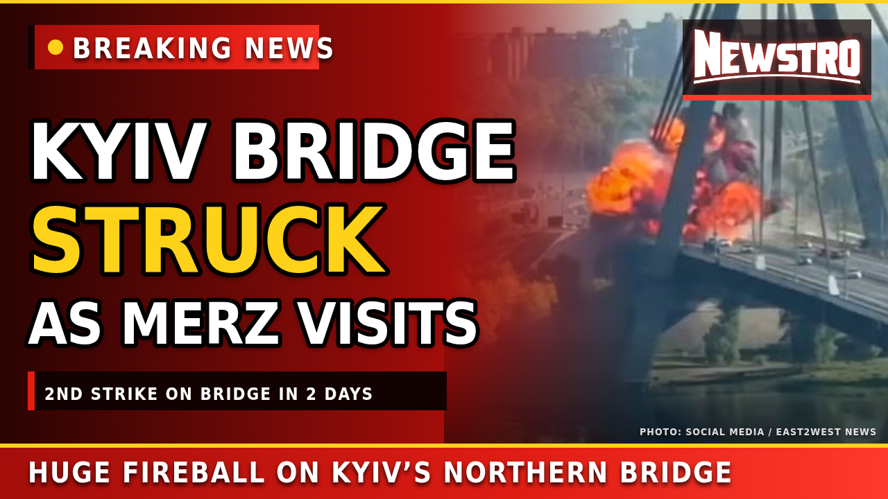 Video thumbnail: Russian Strike Hits Kyiv Bridge as Germany's Merz Visits